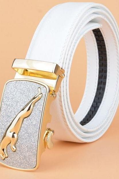 Rsslyn Grooms Belt Luxury Automatic Belt for Men White Belt for Men with Jaguar Buckle