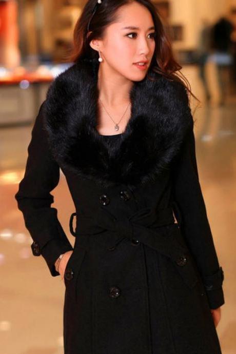 Rsslyn Black Trench Coats with Detachable Collar Black Coats for Winter