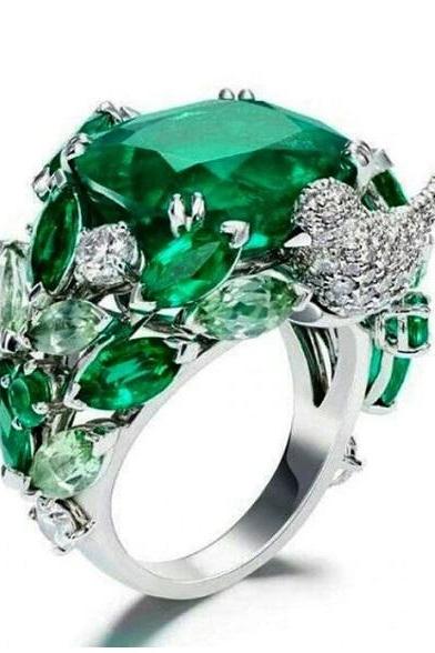 Rsslyn Fashion Large Green Stone Ring For Women Party Rings and Gifts