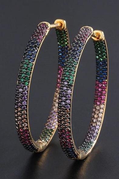 Rsslyn Luxury Earrings for Women Large Hoop with Rainbow Cubic Zirconia