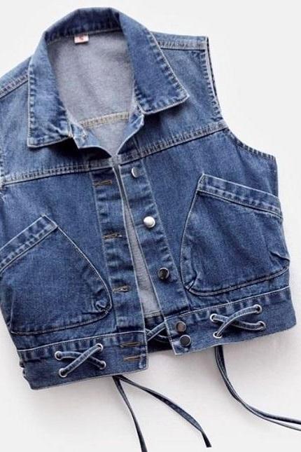 Rsslyn Crop Denim Vests for Teenage Girls and Women's Vest Summer Denim Vest Large Size Vests