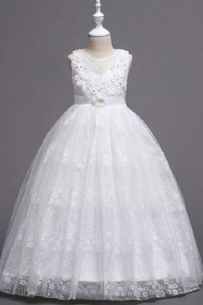 Rsslyn Floor Length Dresses Christening Dresses for Tween Girls Lacy Dress Embroidery Lace Collar Baby Girls Dress
