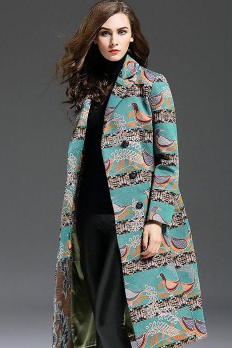 Elegant Big Sizes M-5XL Turquoise Trench Coats Plus Sizes Overcoats