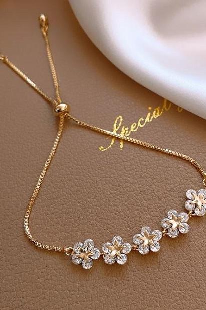 Rsslyn Adjustable Bracelets for Women Shine AAA Zircon Fashion Golden Crystal Bracelets for Bridesmaids Wedding Gifts