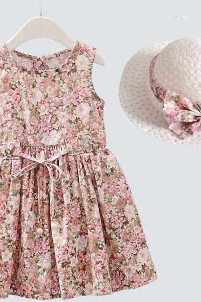 Rsslyn Pink Dress Matching Hat Sleeveless Spring Dresses Beautiful Dresses for Little Girls