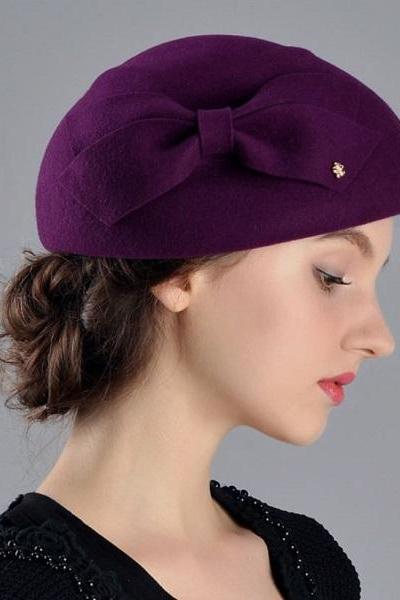 Rsslyn French Hats and Berets Elegant Caps for Women Purple Fedora for Winter Season Purple Wool Hats