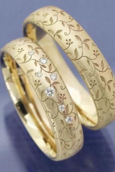 Rsslyn 2pcs/SET Vintage Promise Wedding Rings for Women RSS2262021-19 High-Quality Bridal Rings Golden Rings for Women