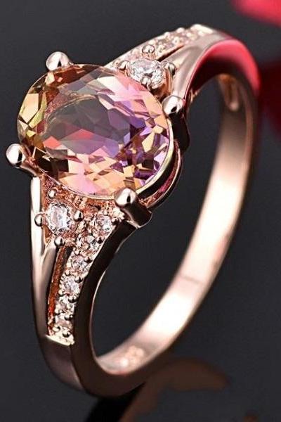Rsslyn Wholesale Pink Tourmaline Rings for Women Elegant Rose Gold Rings RSS2262021-25 New Crystal Rings