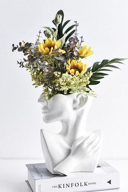 Rsslyn White Flower Vase Ceramic Human Face RSS11-342021 Large Flower Arrangement Pots Modern Home