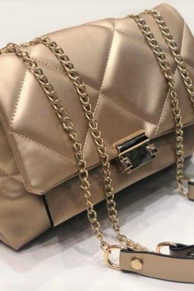 Rsslyn Golden Purses Golden Shoulder Bags for Women Plaid Handbags Golden Chain Bags