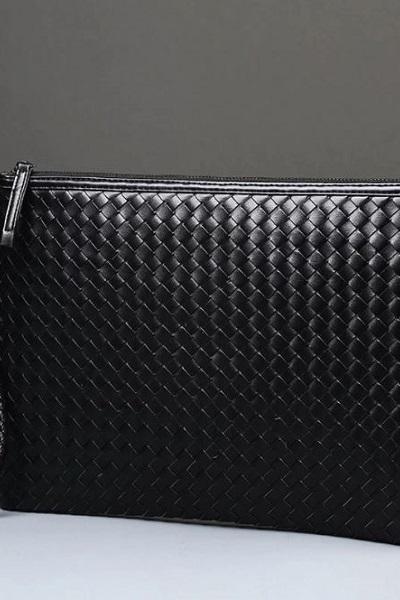 Rsslyn Men's Black Pouch RSS11-362021 Special Gift Woven Leather Bags Black Purses for Male