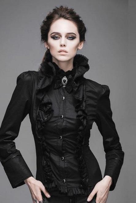 Rsslyn Fashion Tops Kristen Blouses Vampire Black Blouses with High Collar