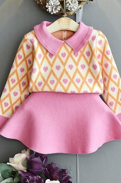Rsslyn Matching Set Pink Sweater and Pink Skirts for Baby Girls