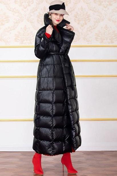 Rsslyn 130cm Super Long Fashion Women's Black Parka Plus Sizes S-8XL