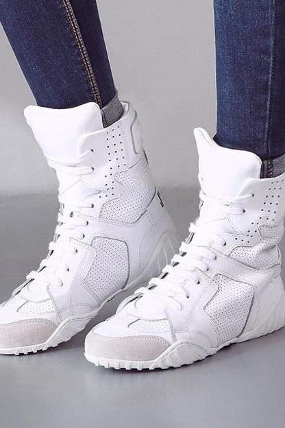 Rsslyn Female Footwear Padded High-Top Shoes for Women-White Sneakers for Teenage Girls