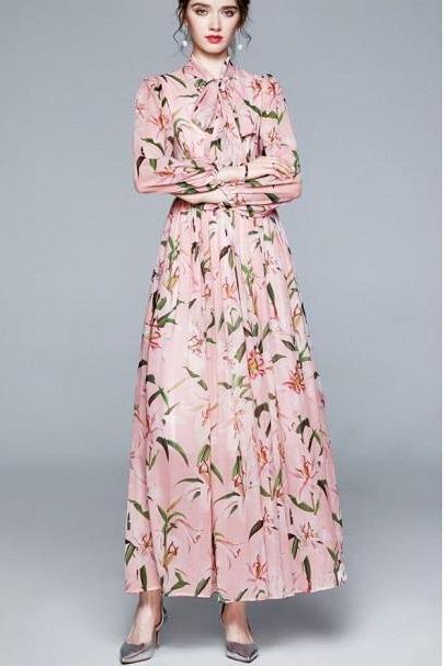 Rsslyn Free CC Brooch for a Luxury Long Dresses for Women-Pink Floral Maxi Dress