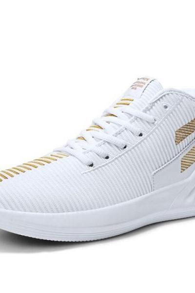 Rsslyn Professional White Sneaker Flexible Outdoor Nonslip Breathable Basketball Shoes with Gold Trim