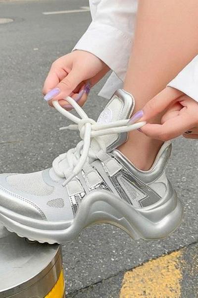 Rsslyn Crazy Shoes Hedge Sole Silver Sneakers for Men and Women-Unisex Shoes