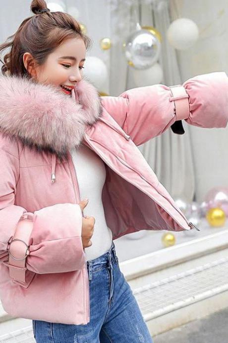 Pink Jackets Winter Coats for Women Cropped Jacket Parkas for Women Leather Belt Long Sleeves Plus Sizes