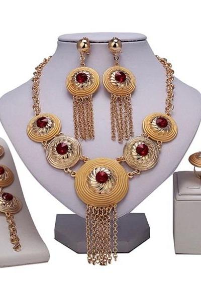 Rsslyn Exquisite Dubai Gold Jewelries Colorful Jewelry Set for Women Tassels and Fringe