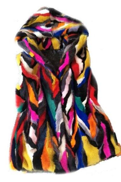 Rsslyn Multicolor Vest for Women Real Mink Fur Vest