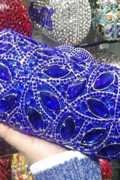 Rsslyn New Royal Blue Large Clutch with Large Blue Crystals