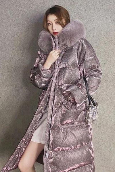 Rsslyn Shimmering Parkas with Hood Cotton Duck Down Luxury Coats CC Brooch