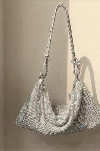 Rsslyn Party Evening Bags Underarm Clutch for Elegant Parties-Shimmering Silver Bags_Phone Carrier