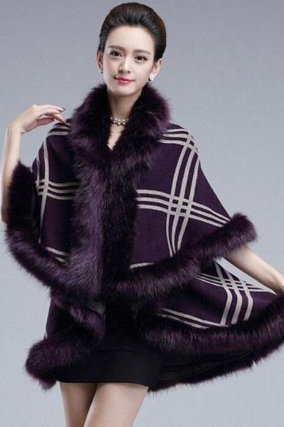 Rsslyn Double Layer Shawls for Women Purple Color Warm Wool for Winter Cloaks