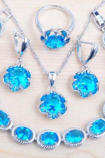 Rsslyn 4pcs/SET New Bright Color Jewelry Set Flower Design For Women
