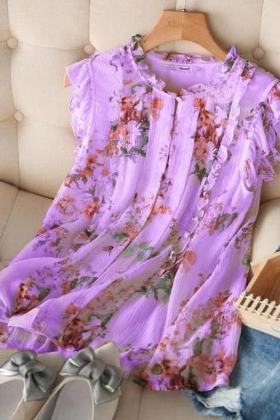 Rsslyn On Hand Item Fashion Blouse for Women Lavander Floral Blouse Purple Tops for Women