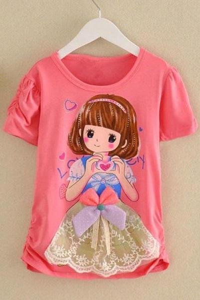 Rsslyn Fashion Blouses for Girls Patchwork Girls Tees Coral Pink Tees