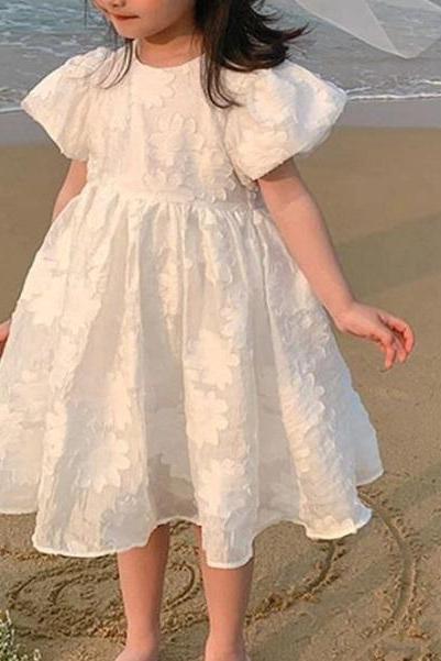Rsslyn Fashion Girls Dress Short Sleeves White Dress for Baby Girls Cotton Summer Dresses