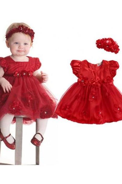 Rsslyn Fashion Baby Dress 3-6 Months Red Baby Dress for Christmas Matching Red Headband