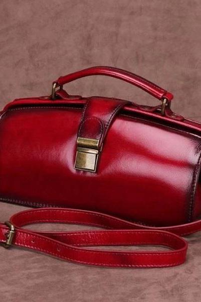 Rsslyn Luscious Red Handbags for Women-Pure Leather Doctor Style Fashion Bags for Women