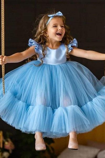 Rsslyn Affordable Baby Girls Dress-Fashion Blue Dress New Princess Dress Set with Headband Bow