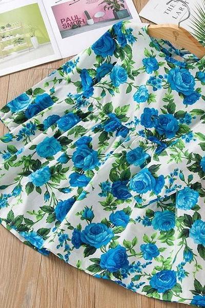 Rsslyn Short Sleeves Fashion Blue Dress On Hand Dresses for Toddler Girls Sleeveless Spring Dress