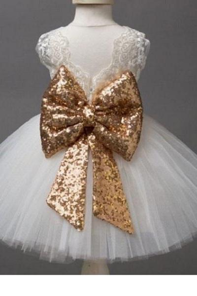 Rsslyn White Tutu Dress with Golden Waist Fashion Dress for Baby Dress Free Tiara