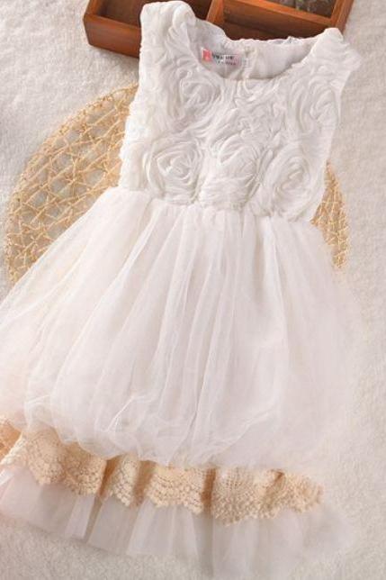 Rsslyn Sleeveless Rosette Dresses New White Dress for Baby Girls