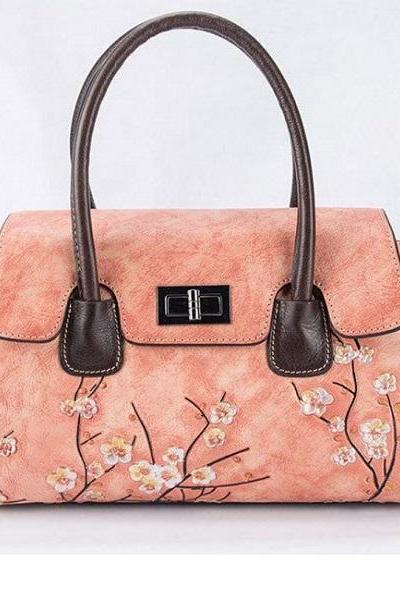 Rsslyn Handmade Bags Embossed Flowers Genuine Leather Luxury Handbags for Women