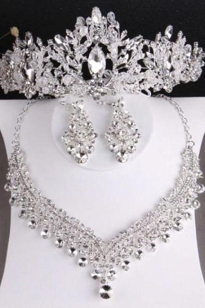Rsslyn 3pcs Tiara Set for Women Crown, Necklace and Fashion Earrings for Women