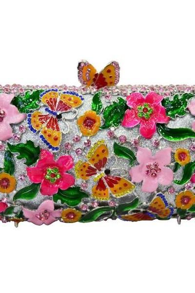 Free Shipping High Quality Clutch Bridal Butterflies Theme Golden Purple Clutch Butterfly Clutch with FREE Purple Brooch