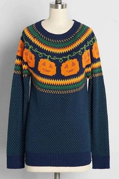 Rsslyn High-Quality Sweaters with Pumpkin Knitted Sweaters for Men and Women