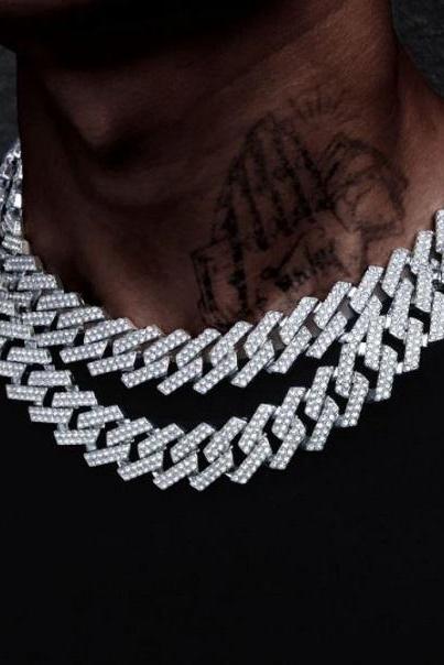 Rsslyn16 Inches Large Necklaces for Men Boys Chained Cuban Choker Silver Necklace for Men
