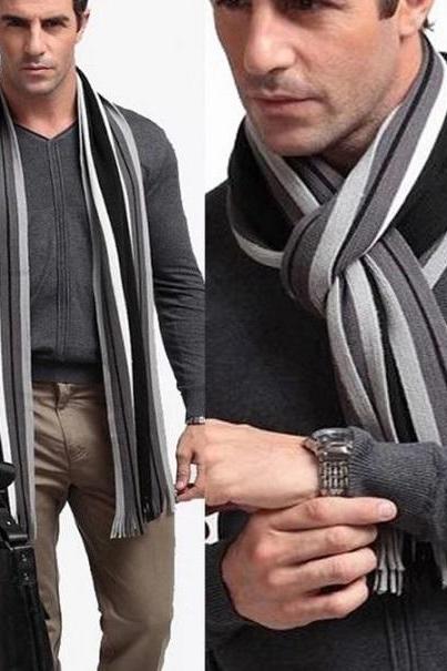 Rsslyn 7 Colors Classic Scarf for Men in Business 120cm x 26cm Stripe Warm Scarves