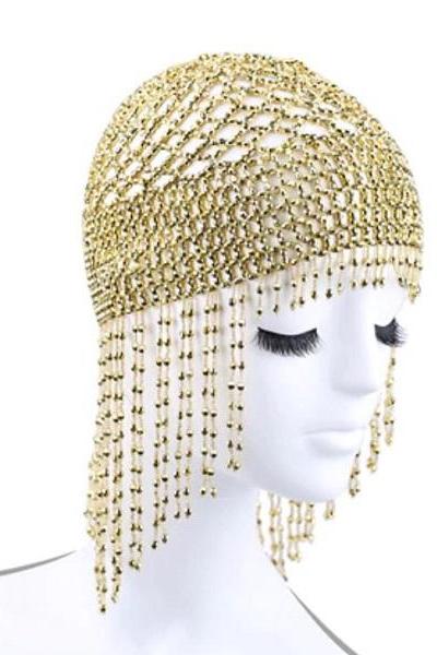 Rsslyn Portraying Queen Cleopatra Golden Cap Drama Show Golden Hats for Women