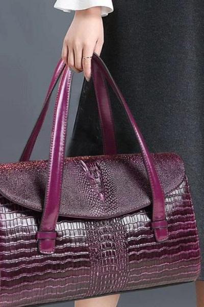 Purple Leather Shoulder Bag for Women