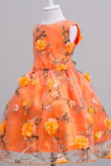 Orange Dress Pageant Dresses Embroidery Dress Free Shipping Orange Formal Dresses for Girls