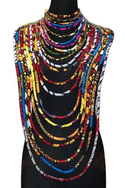 Rsslyn Exotic African Necklaces Layered Fabric Ankara Necklaces Multilayer Necklaces