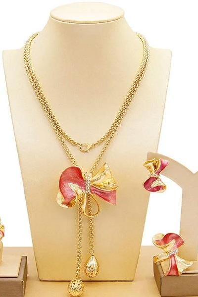 Rsslyn 4pcs/SET Fashion Trend Dubai Gold Jewelry Sets Bow Pattern